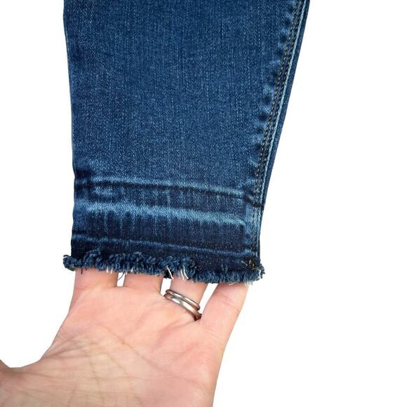 Spanx Distressed Pull-On Skinny Jeans High Rise Raw Hem Medium Blue Wash, Large - Picture 7 of 11